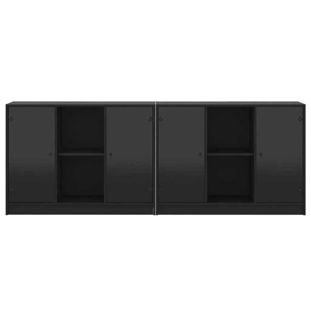 Bookcase with Doors Black 204x37x75 cm Engineered Wood Price