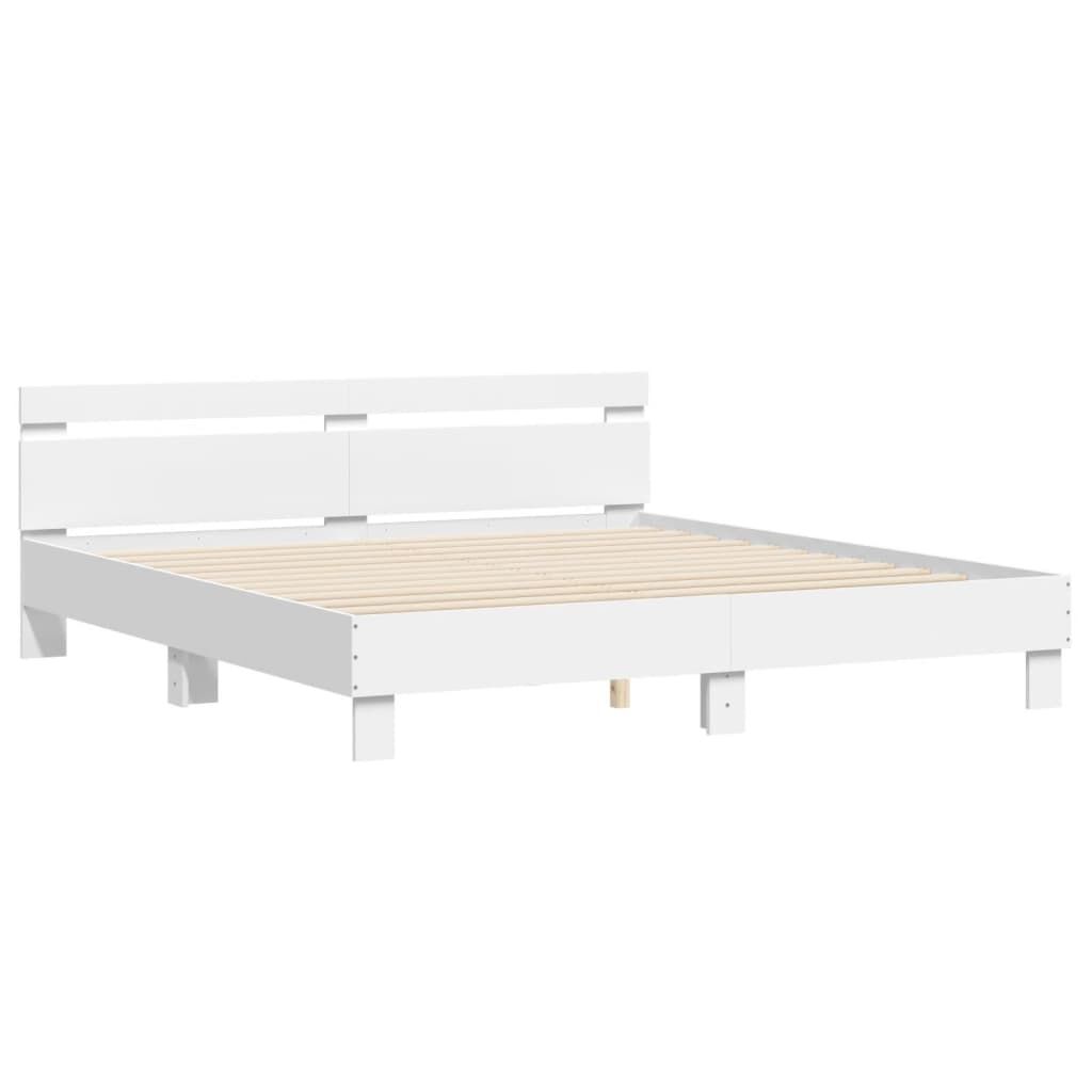 Bed Frame with LED without Mattress White 183x203 cm King Price