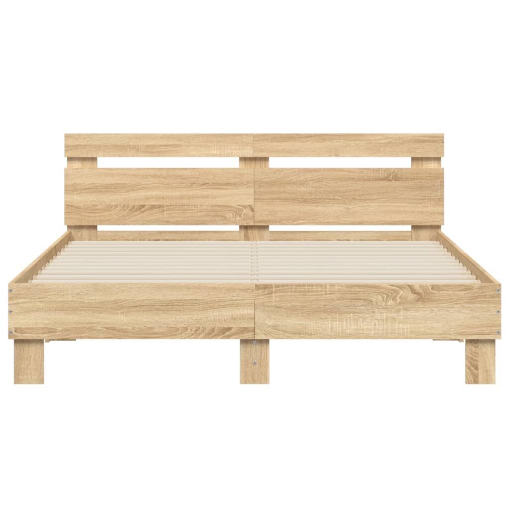 Bed Frame with LED without Mattress Sonoma Oak 150x200 cm Price