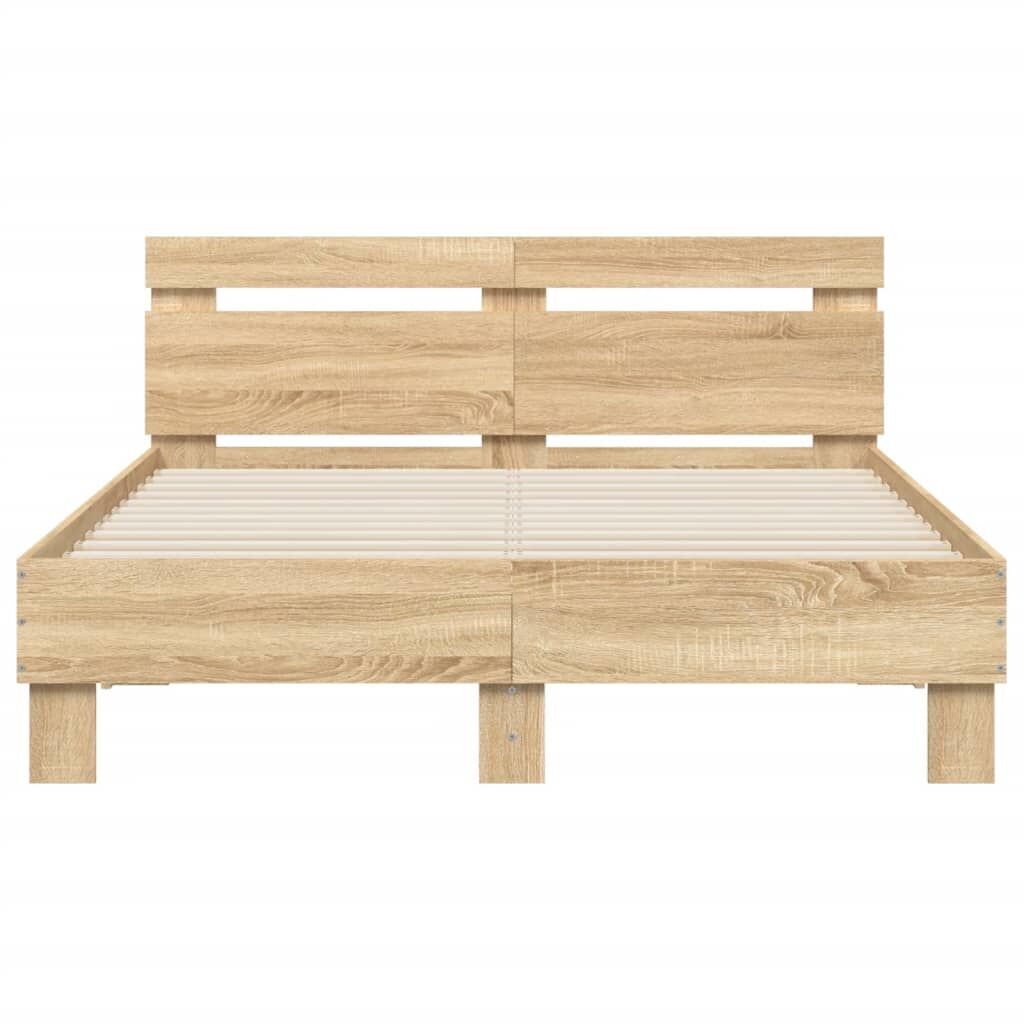 Bed Frame with LED without Mattress Sonoma Oak 135x190 cm Price