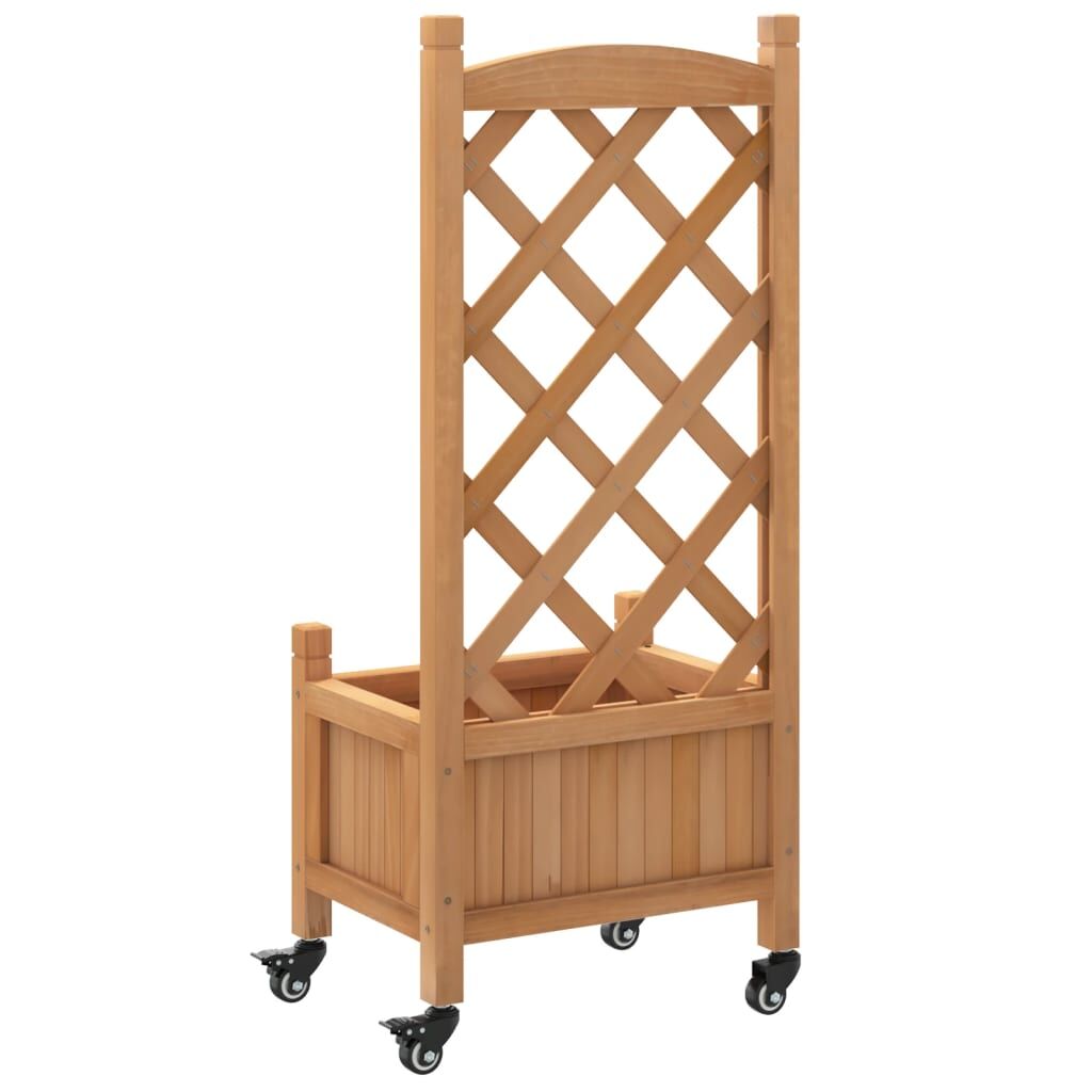 Planter with Trellis and Wheels Brown Solid Wood Fir Price