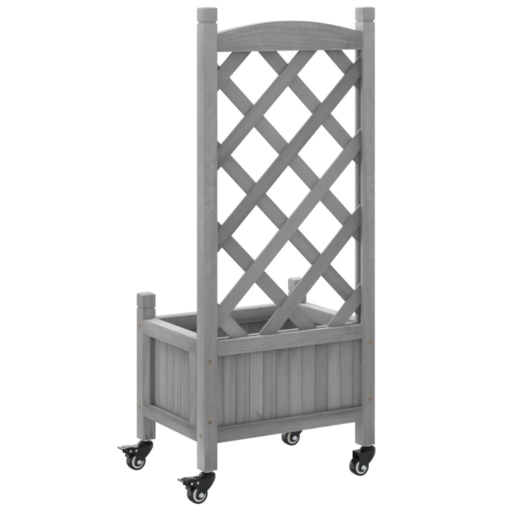 Planter with Trellis and Wheels Grey Solid Wood Fir Price