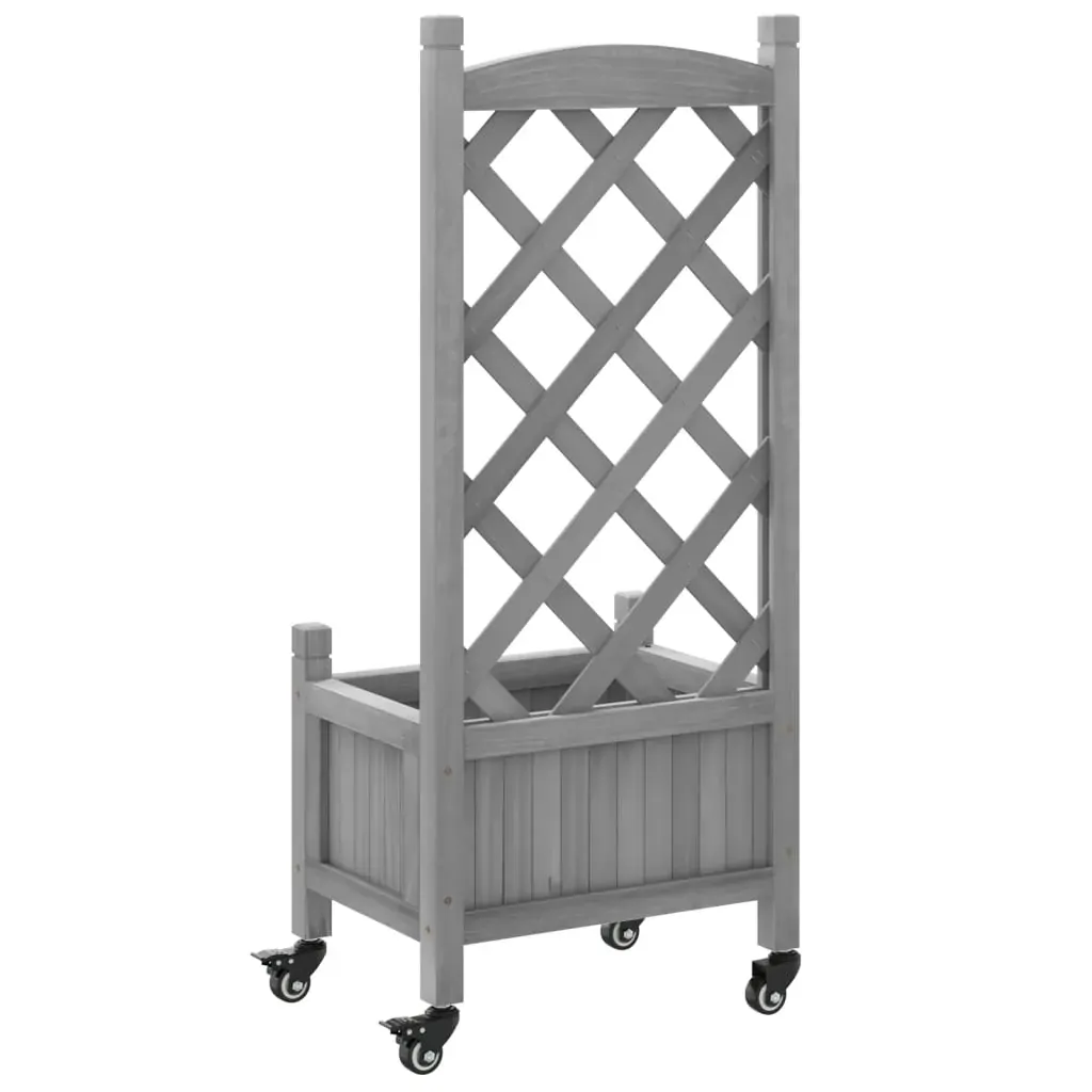 Planter with Trellis and Wheels Grey Solid Wood Fir Price