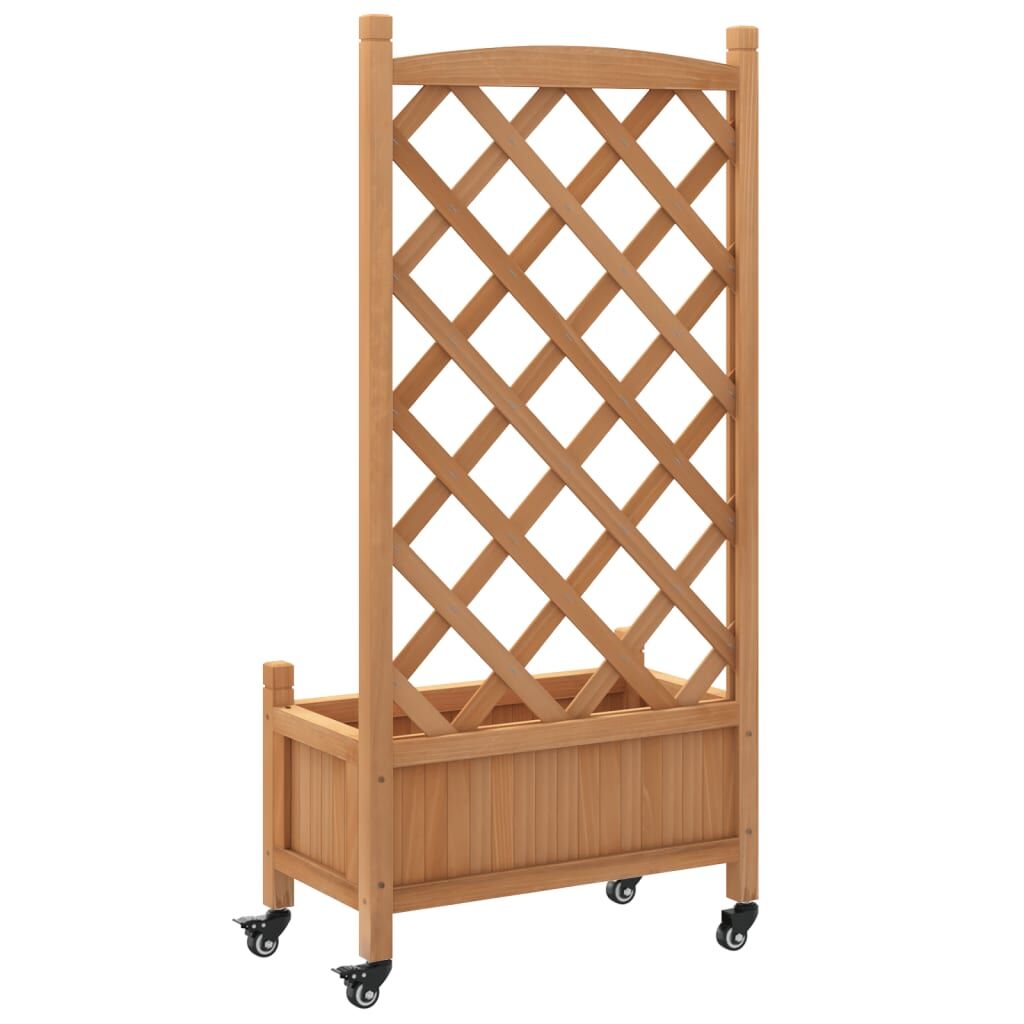 Planter with Trellis and Wheels Brown Solid Wood Fir Price