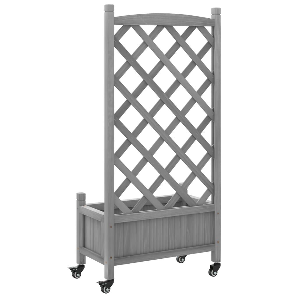 Planter with Trellis and Wheels Grey Solid Wood Fir Price