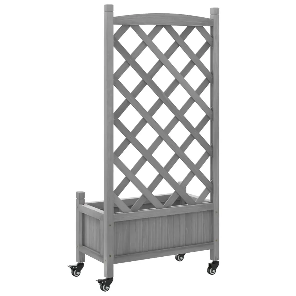 Planter with Trellis and Wheels Grey Solid Wood Fir Price