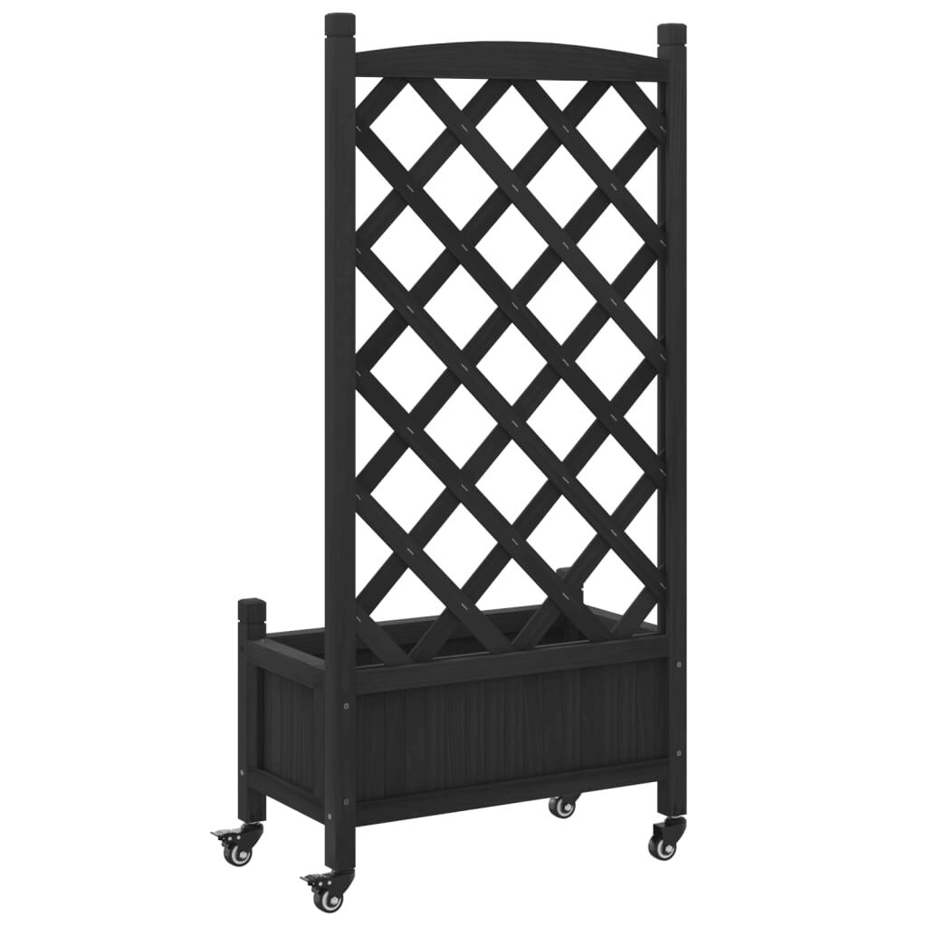 Planter with Trellis and Wheels Black Solid Wood Fir Price