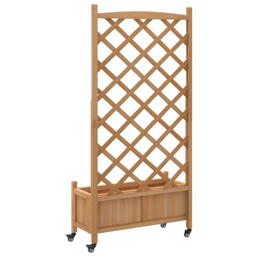 Planter with Trellis and Wheels Brown Solid Wood Fir Price