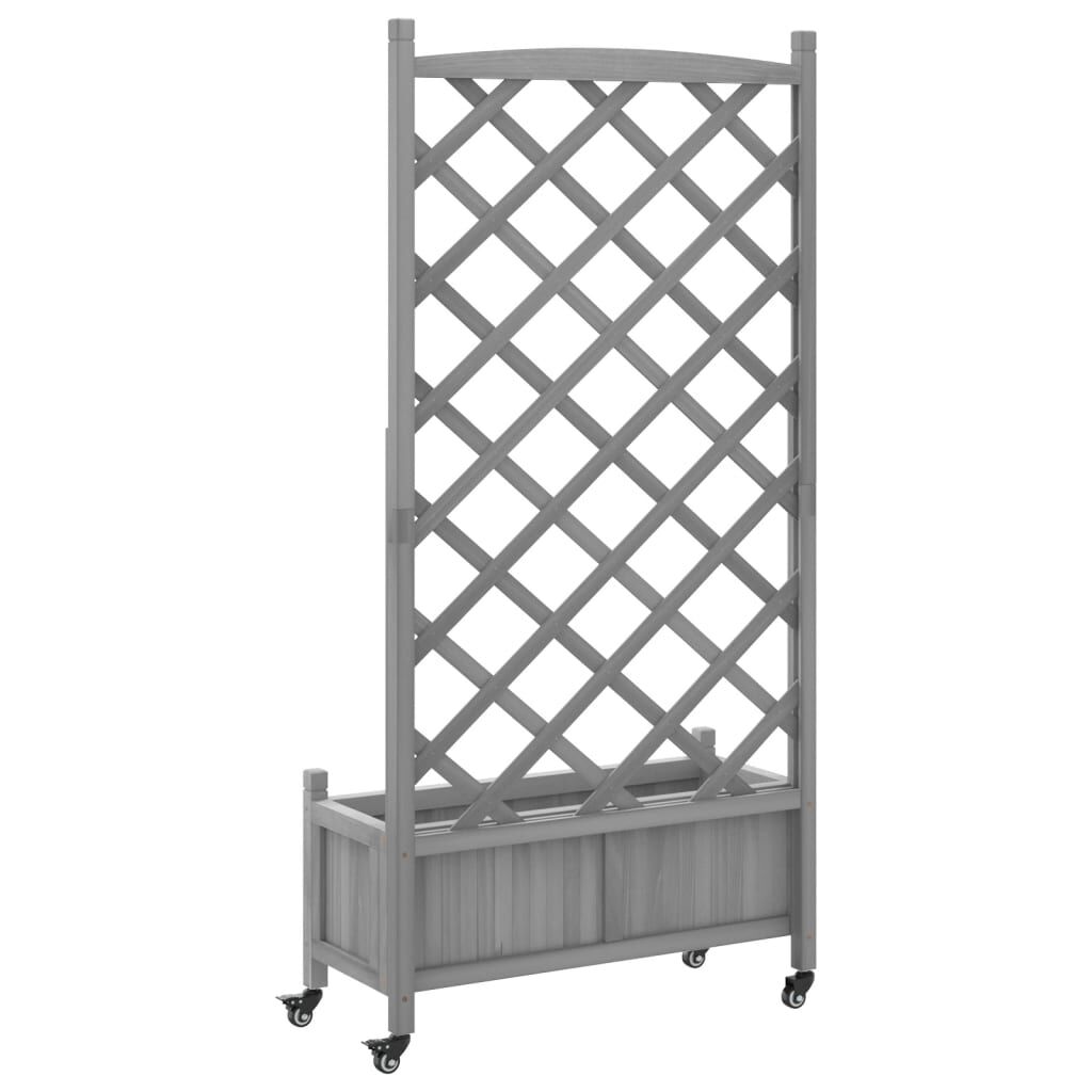 Planter with Trellis and Wheels Grey Solid Wood Fir Price