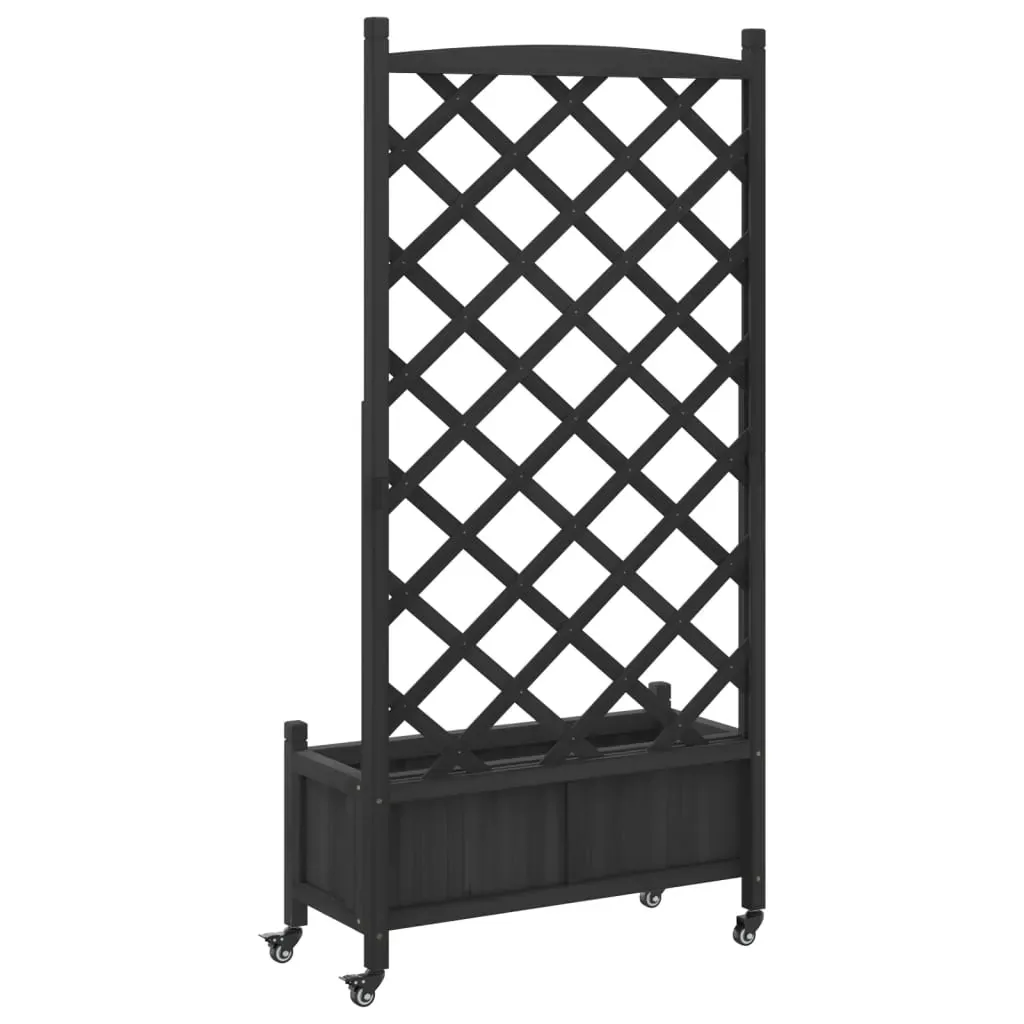 Planter with Trellis and Wheels Black Solid Wood Fir Price