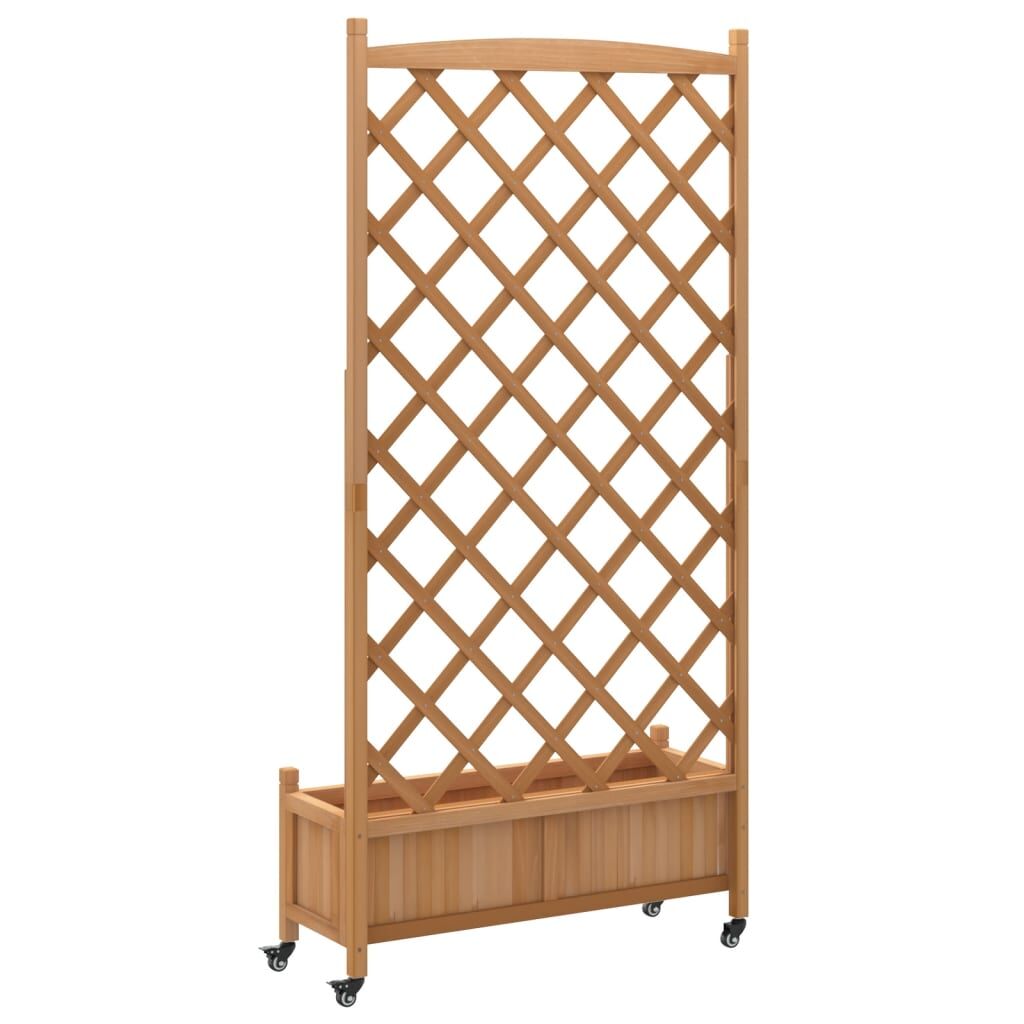 Planter with Trellis and Wheels Brown Solid Wood Fir Price