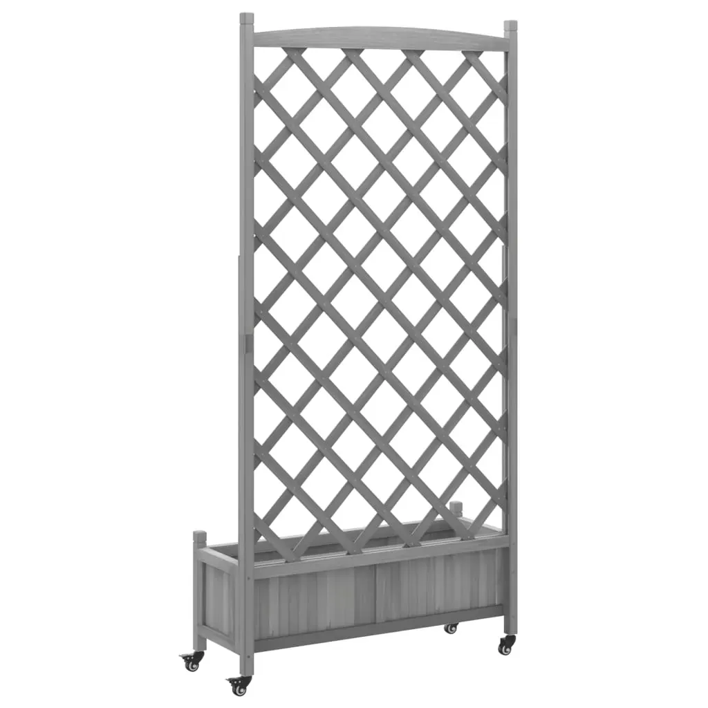 Planter with Trellis and Wheels Grey Solid Wood Fir Price