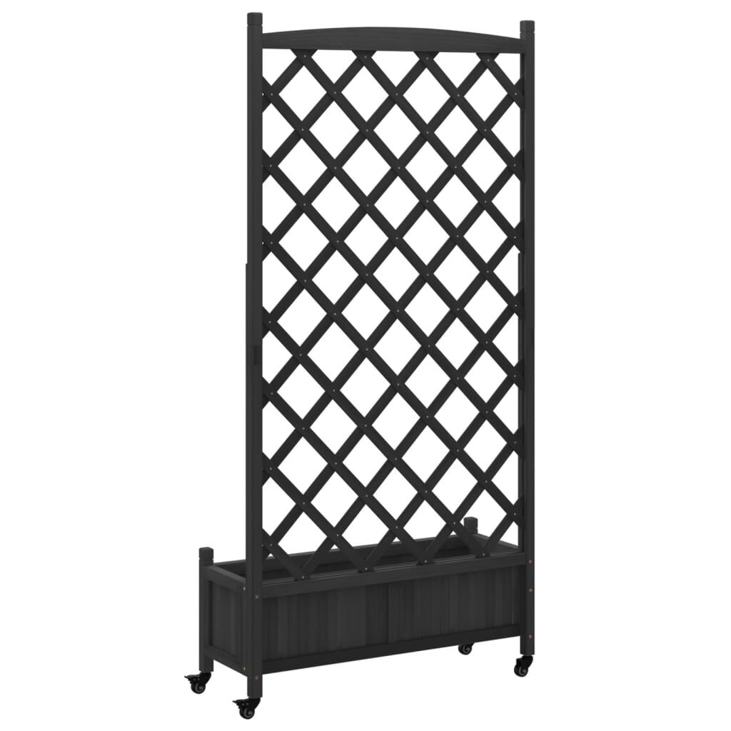Planter with Trellis and Wheels Black Solid Wood Fir Price