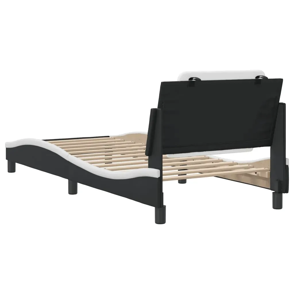Bed Frame without Mattress "Zadar" Black and White 107x203 cm King Single Faux Leather Price
