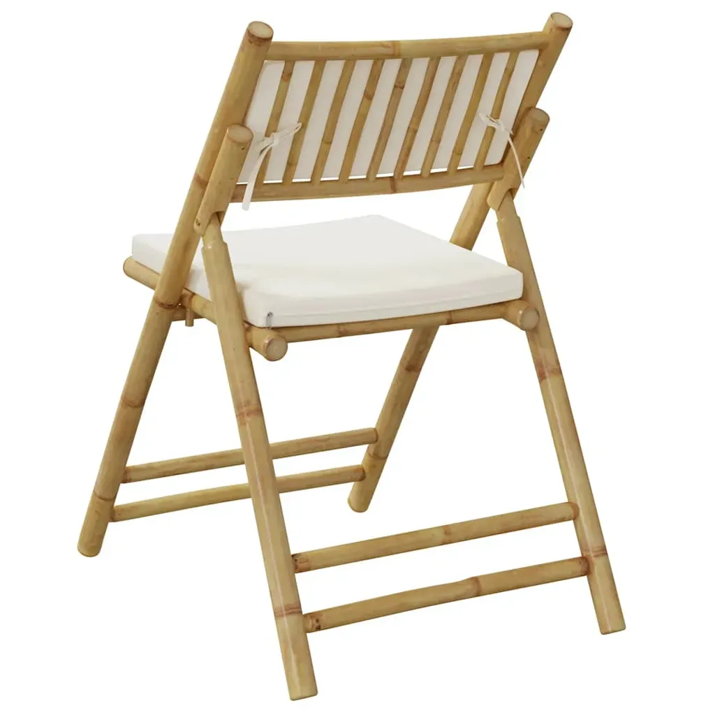 6 Piece Folding Bistro Chairs with Cream White Cushions Bamboo Price