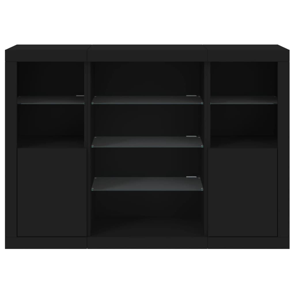 Sideboards with LED Lights 3 pcs Black Engineered Wood Price