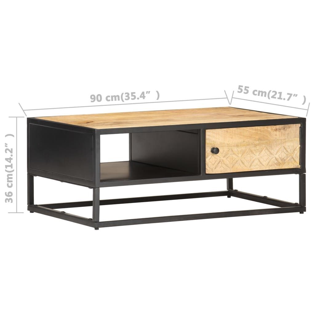 Coffee Table with Carved Door 90x55x36 cm Rough Mango Wood Price