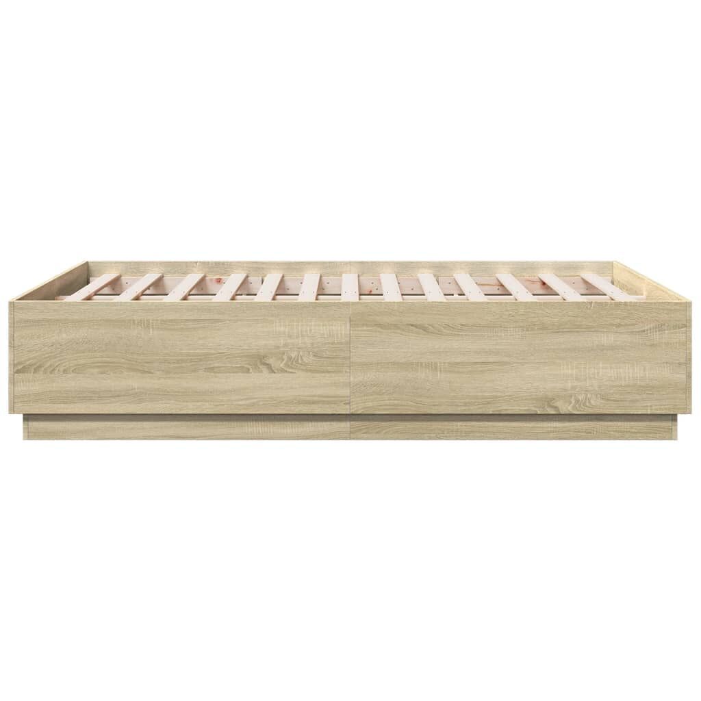 Bed Frame with LED without Mattress Sonoma Oak 135x190 cm Price