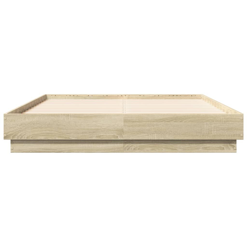 Bed Frame with LED without Mattress Sonoma Oak 135x190 cm Price