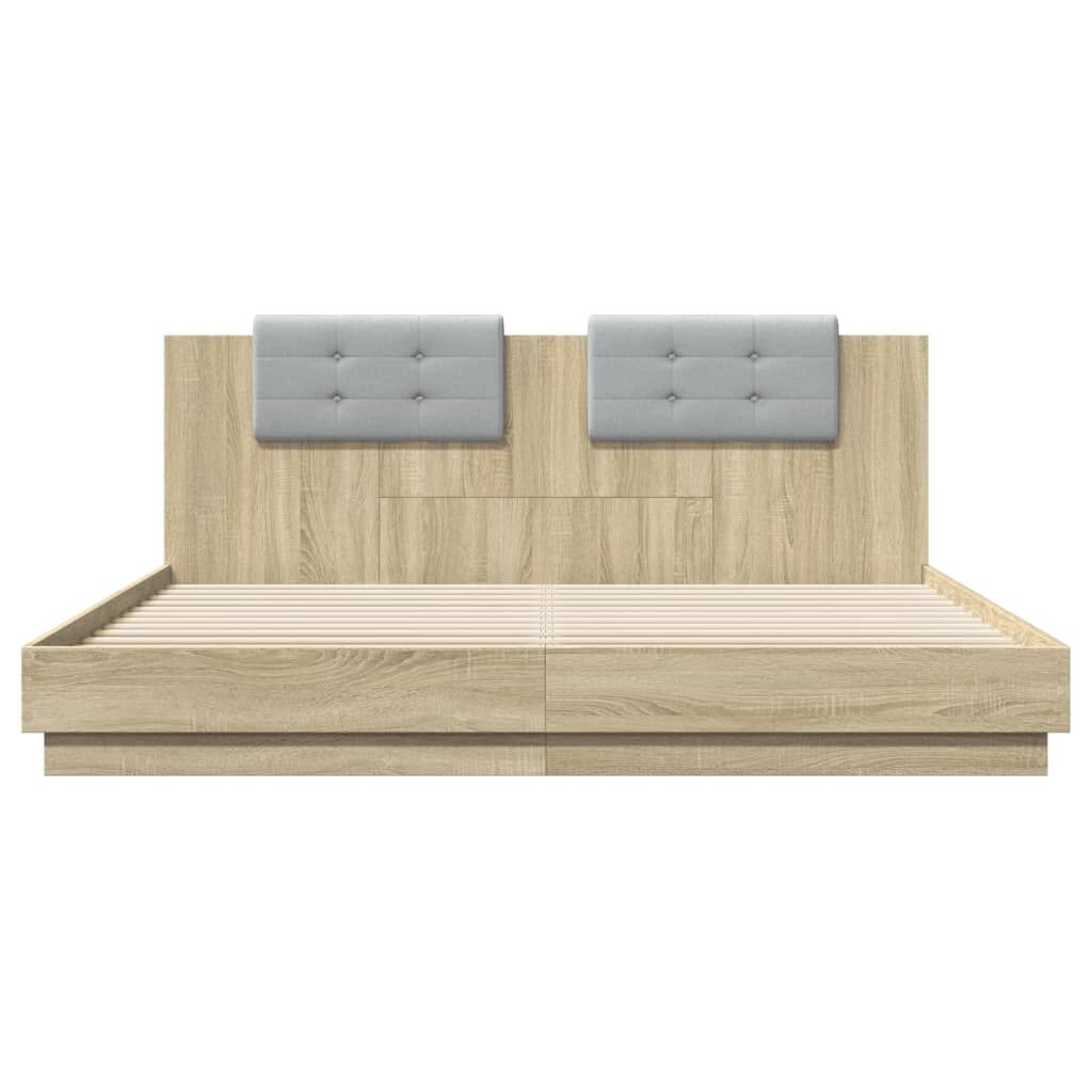 Bed Frame with LED without Mattress Sonoma Oak 183x203 cm King Price