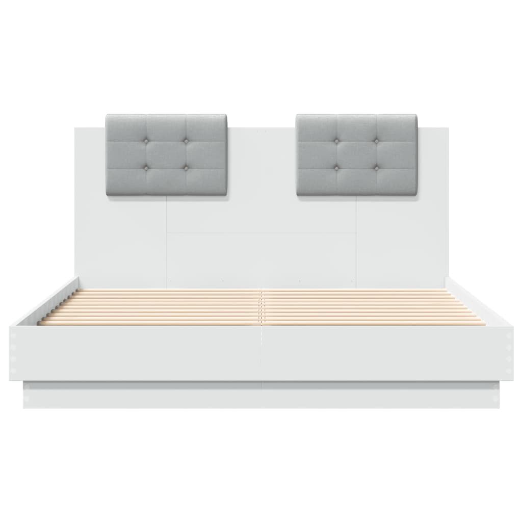 Bed Frame with LED without Mattress White 135x190 cm Price