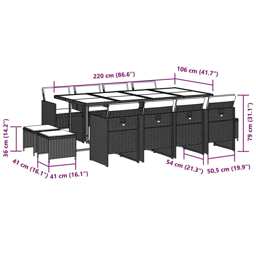 13 Piece Garden Dining Set with Cushions Black Poly Rattan Price