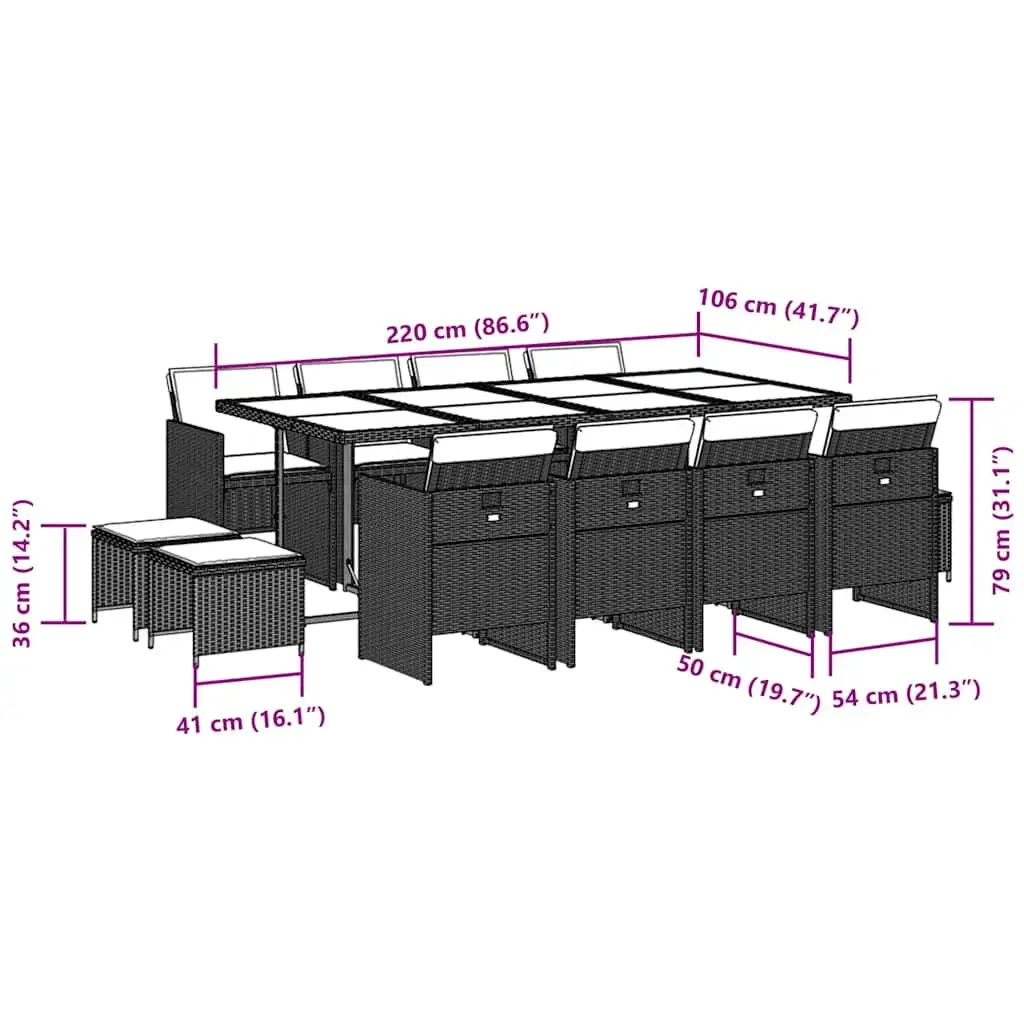 13 Piece Garden Dining Set with Cushions Black Poly Rattan Price