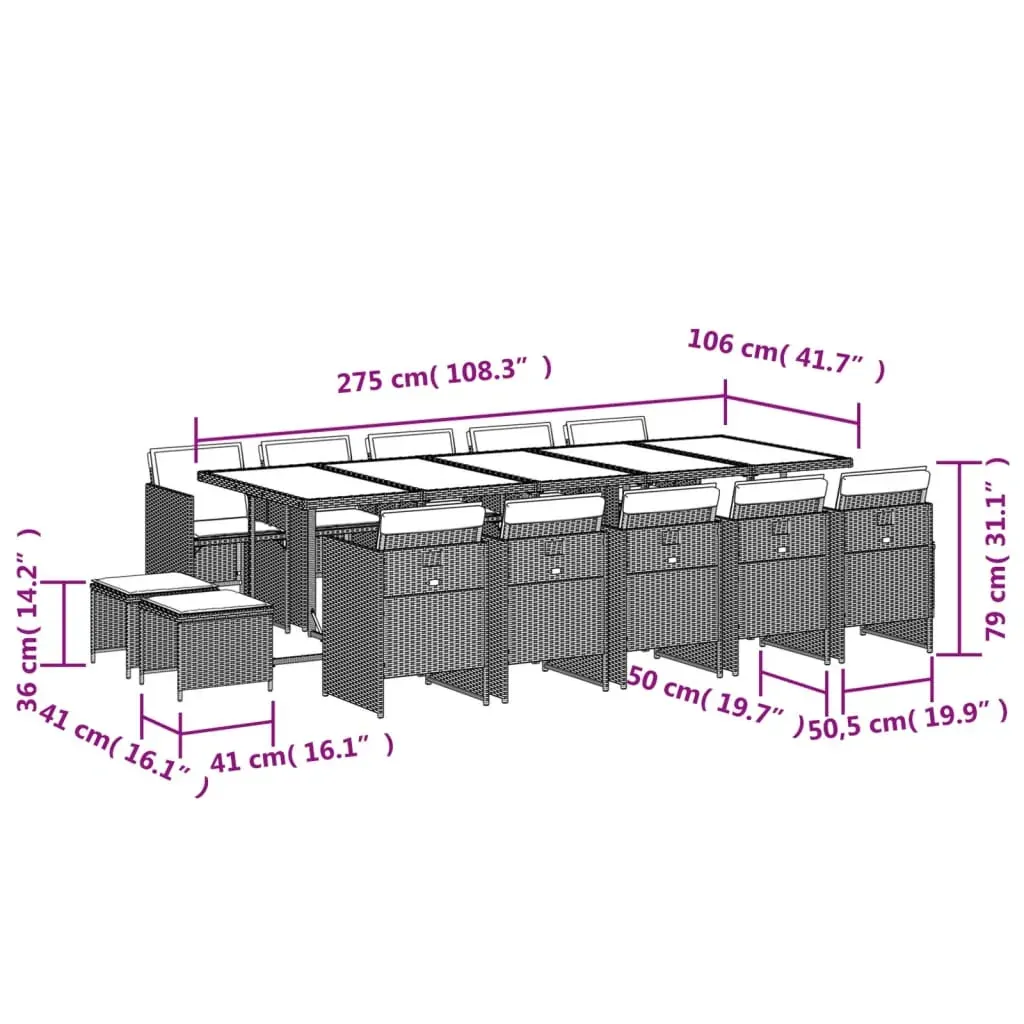 15 Piece Garden Dining Set with Cushions Black Poly Rattan Price