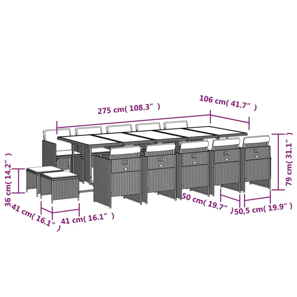 15 Piece Garden Dining Set with Cushions Grey Poly Rattan Price