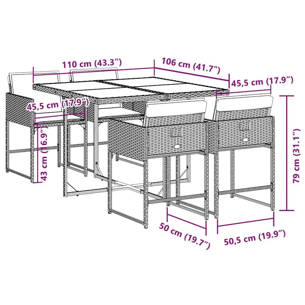 5 Piece Garden Dining Set with Cushions Black Poly Rattan Price
