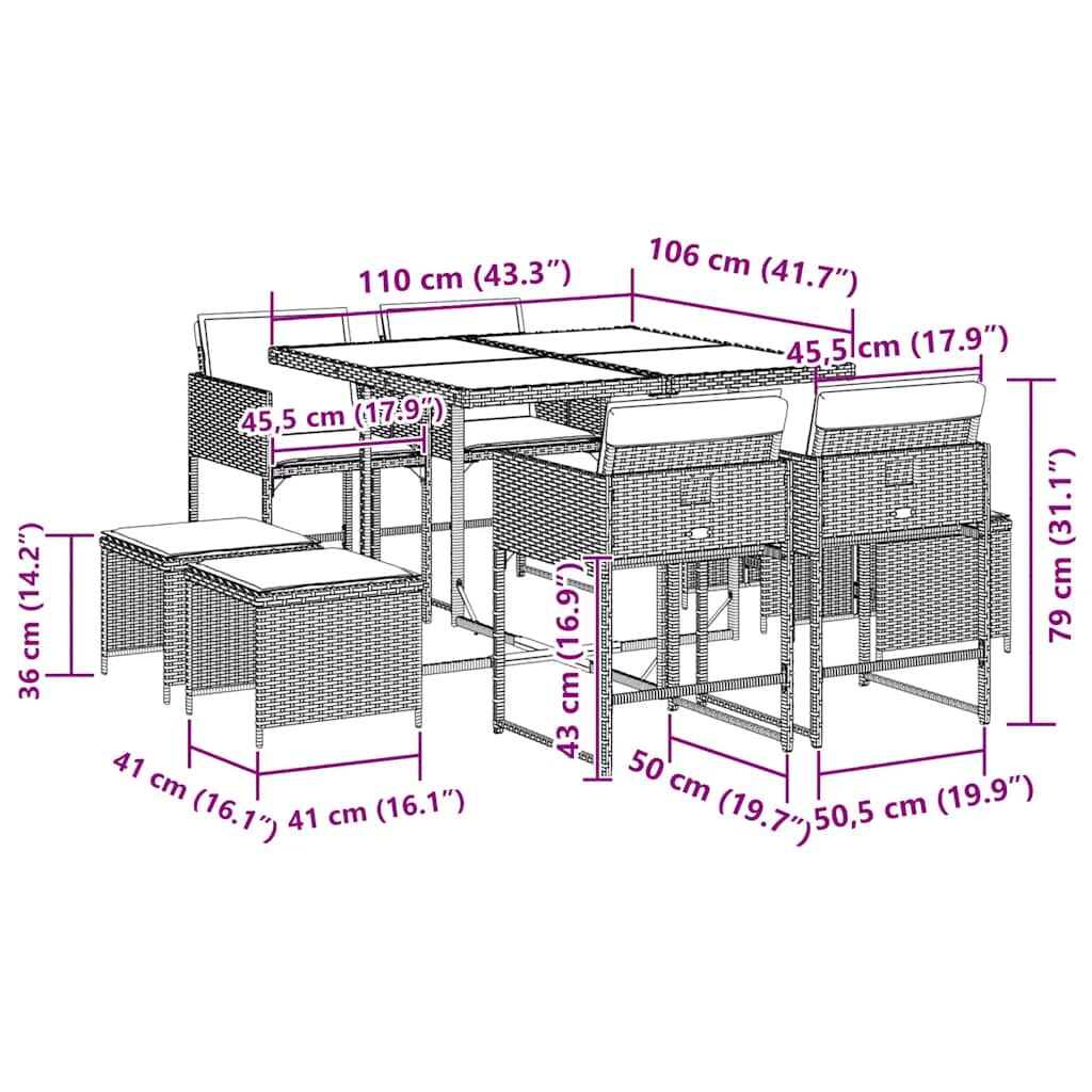 9 Piece Garden Dining Set with Cushions Grey Poly Rattan Price