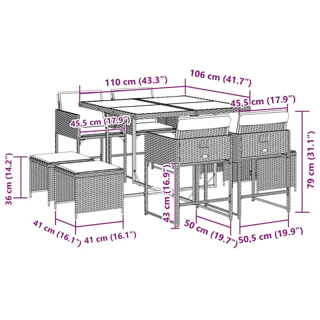 9 Piece Garden Dining Set with Cushions Grey Poly Rattan Price