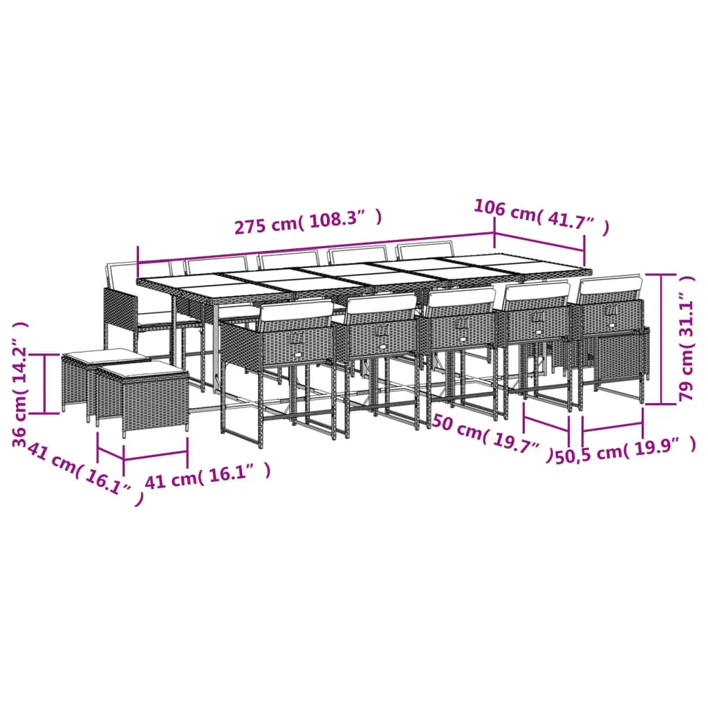 15 Piece Garden Dining Set with Cushions Black Poly Rattan Price