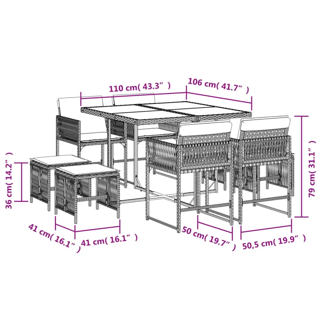 9 Piece Garden Dining Set with Cushions Grey Poly Rattan Price