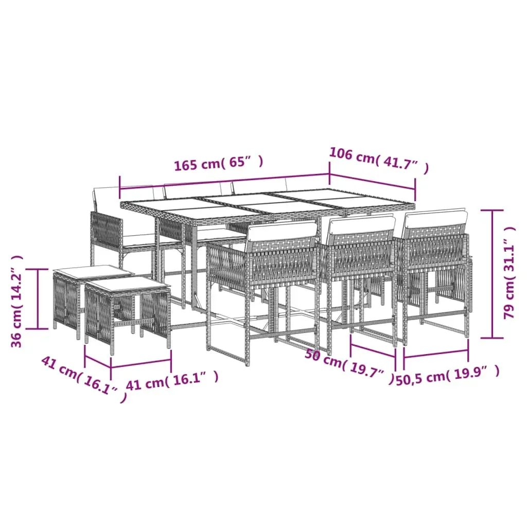11 Piece Garden Dining Set with Cushions Mix Beige Poly Rattan Price