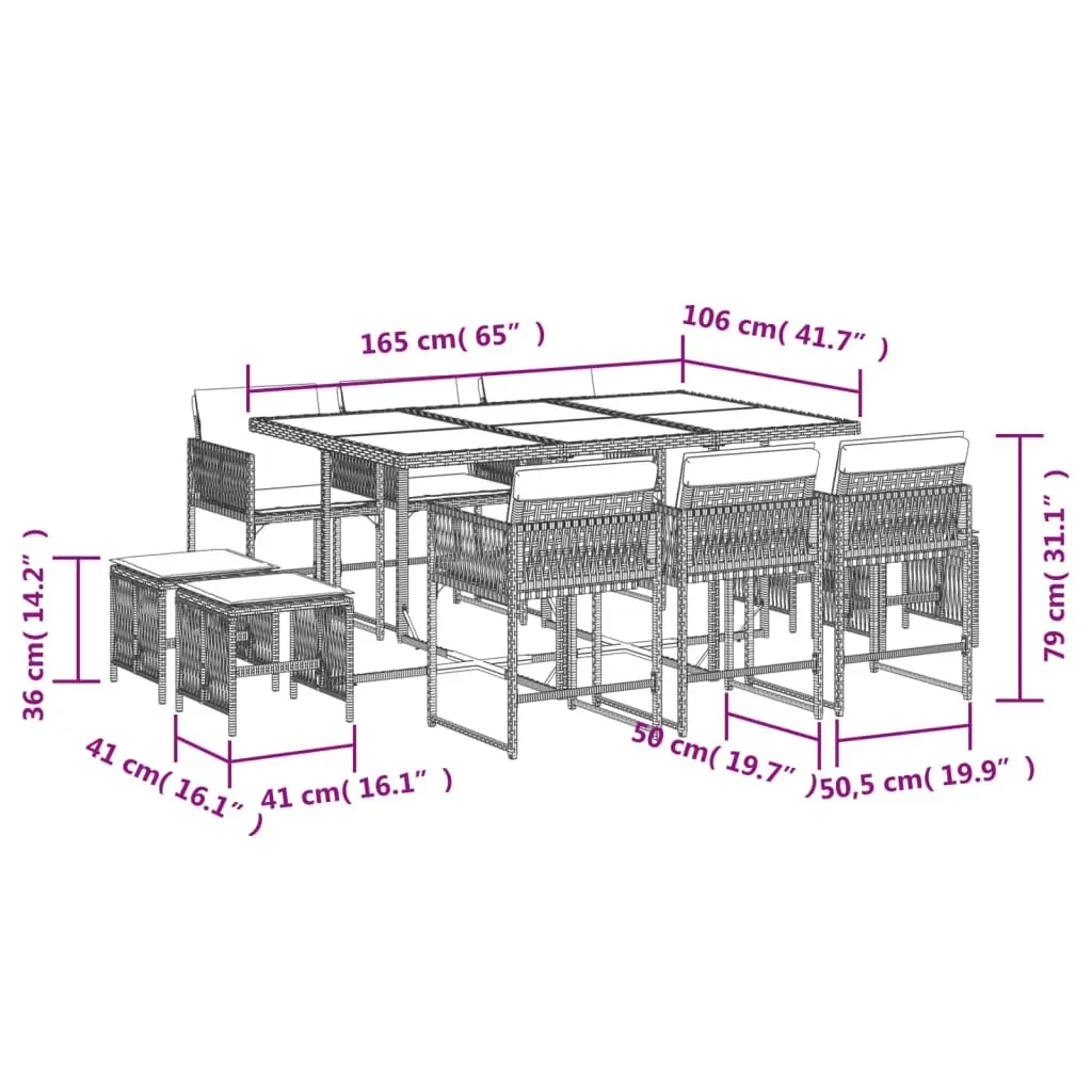 11 Piece Garden Dining Set with Cushions Black Poly Rattan Price
