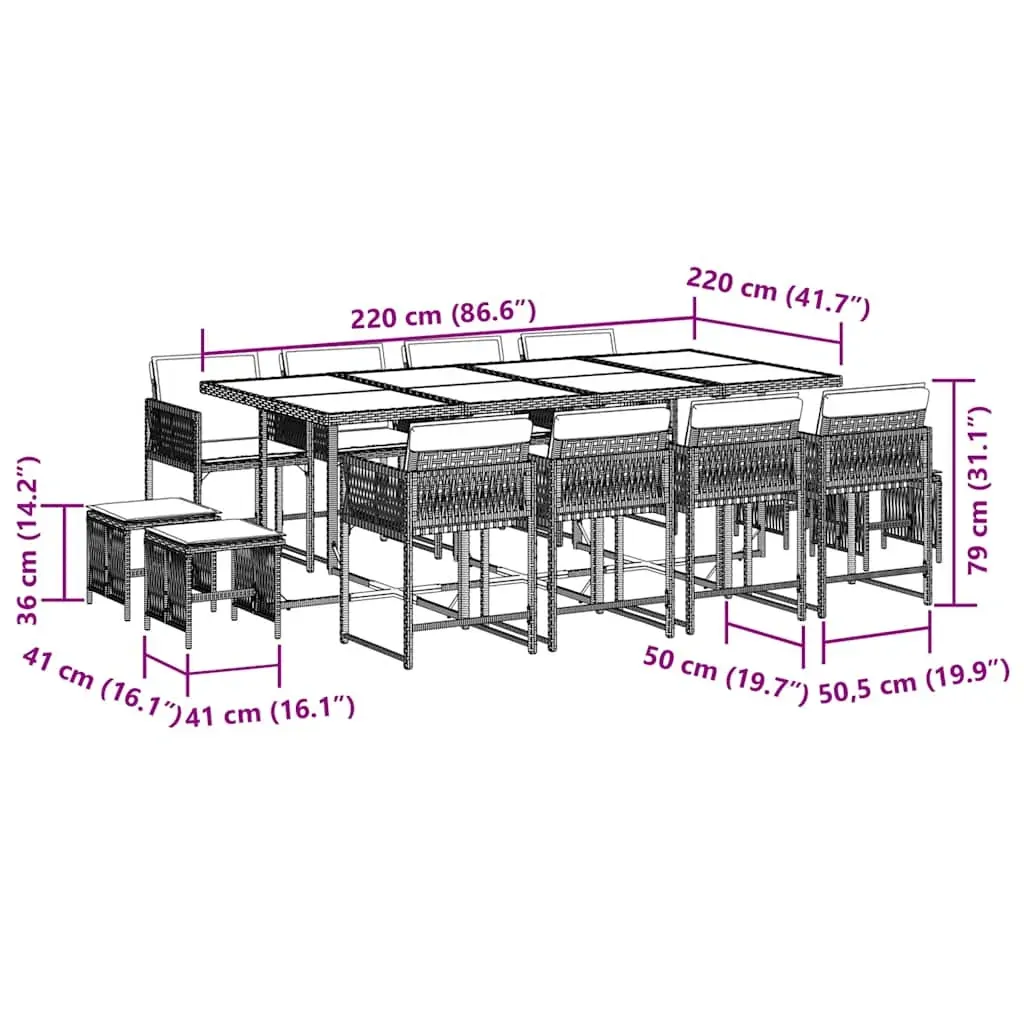 13 Piece Garden Dining Set with Cushions Black Poly Rattan Price