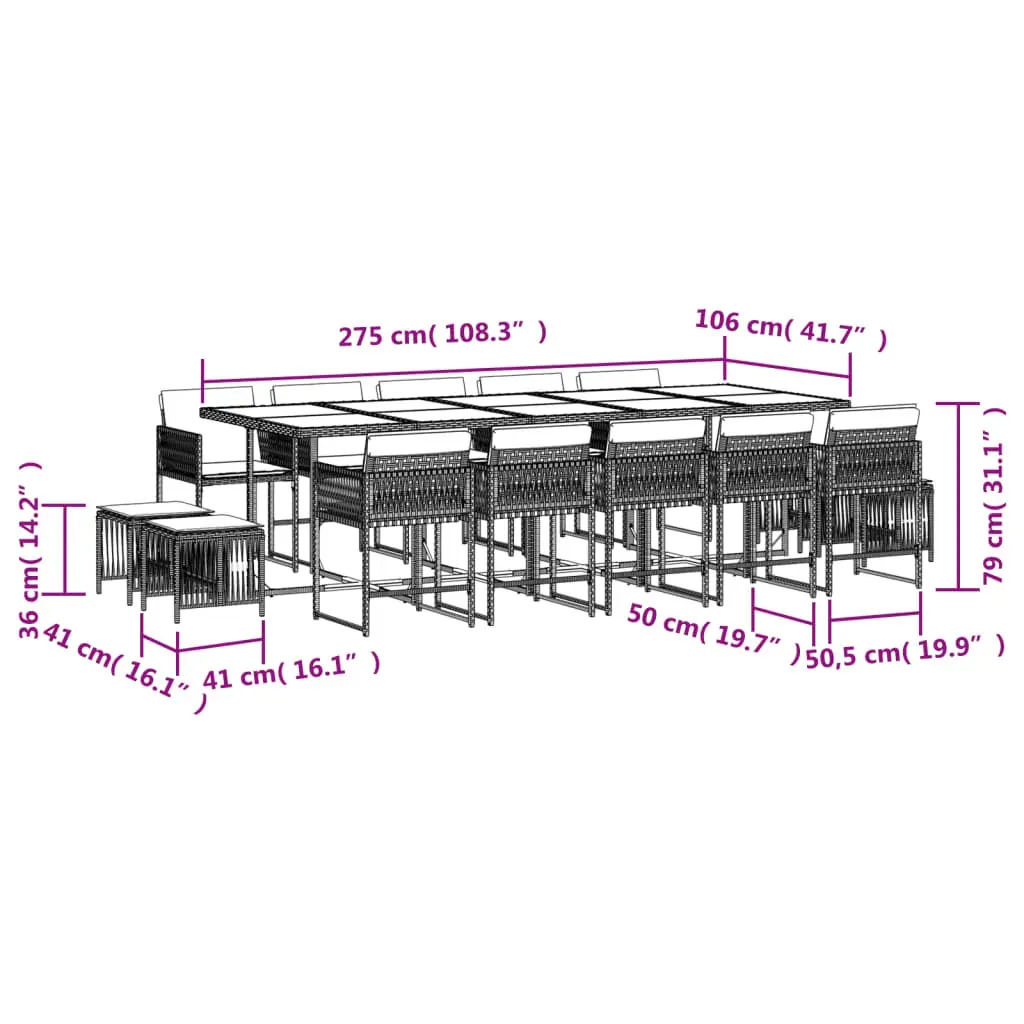 15 Piece Garden Dining Set with Cushions Black Poly Rattan Price
