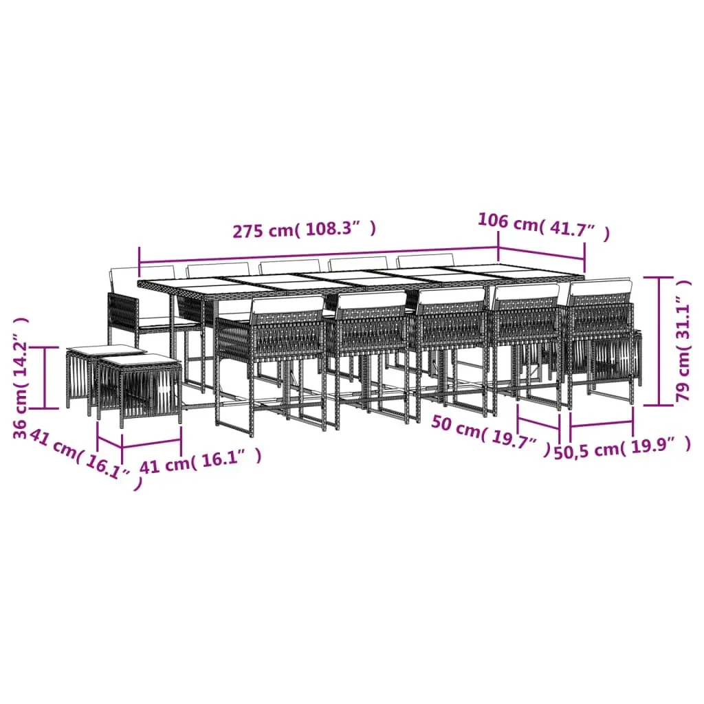 15 Piece Garden Dining Set with Cushions Black Poly Rattan Price