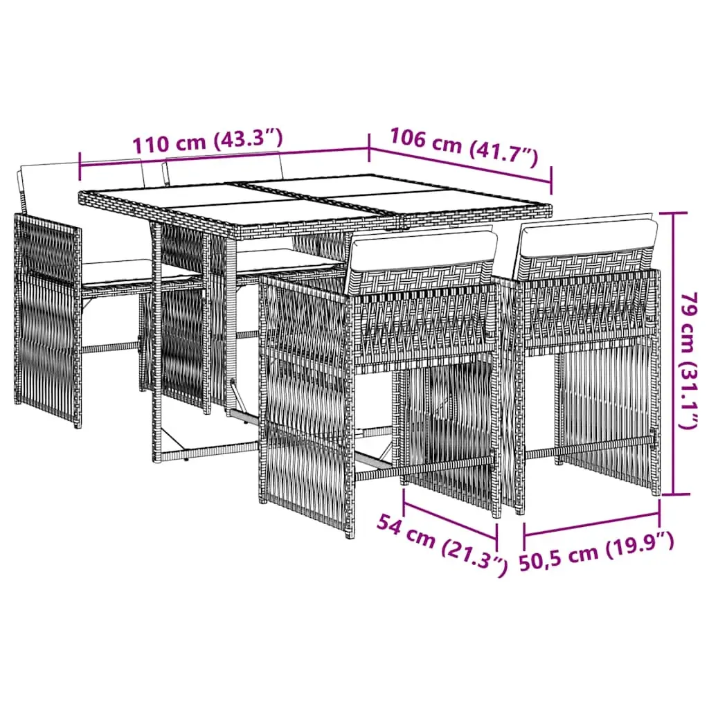 5 Piece Garden Dining Set with Cushions Grey Poly Rattan Price