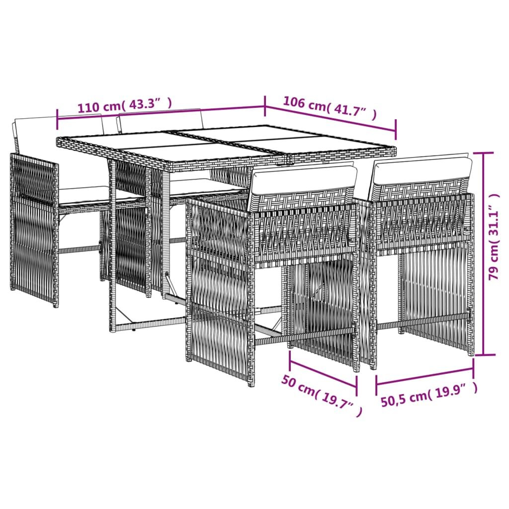 5 Piece Garden Dining Set with Cushions Grey Poly Rattan Price