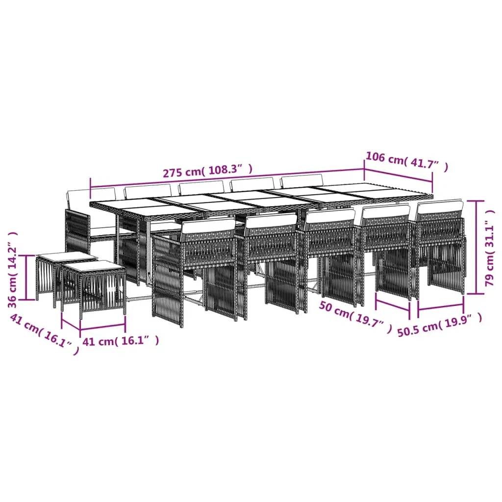 15 Piece Garden Dining Set with Cushions Beige Poly Rattan Price