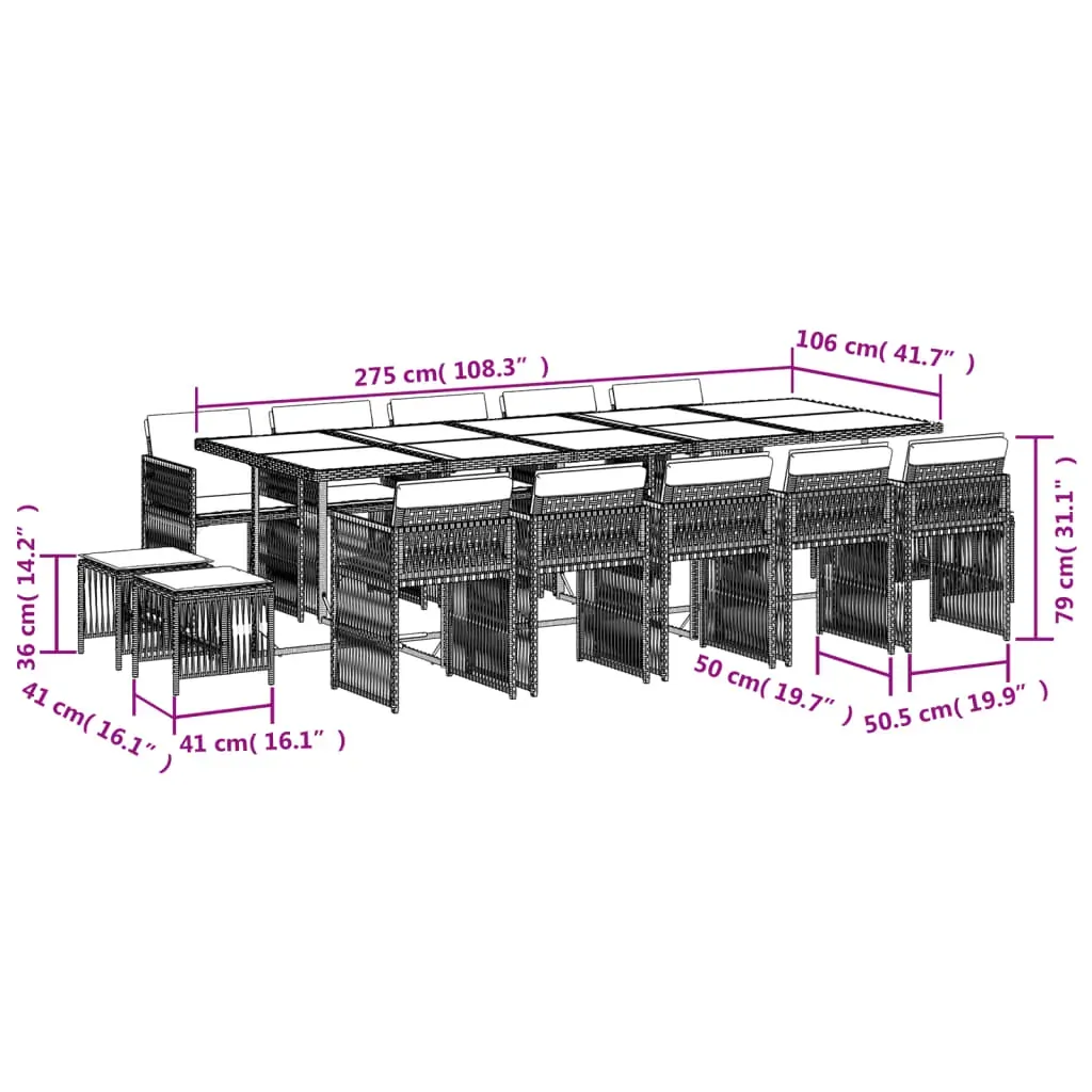 15 Piece Garden Dining Set with Cushions Black Poly Rattan Price