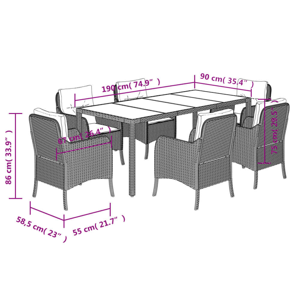 7 Piece Garden Dining Set with Cushions Black Poly Rattan Price
