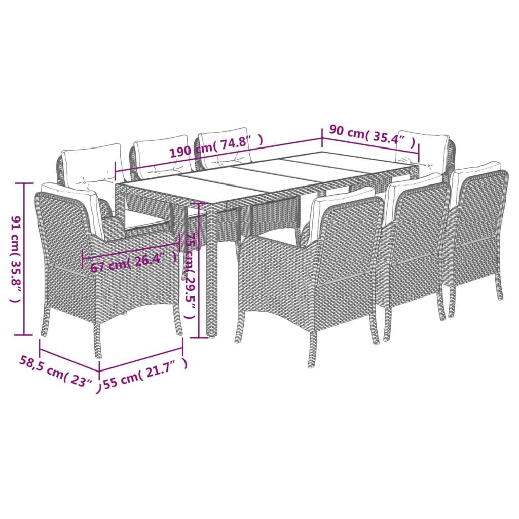 9 Piece Garden Dining Set with Cushions Black Poly Rattan Price
