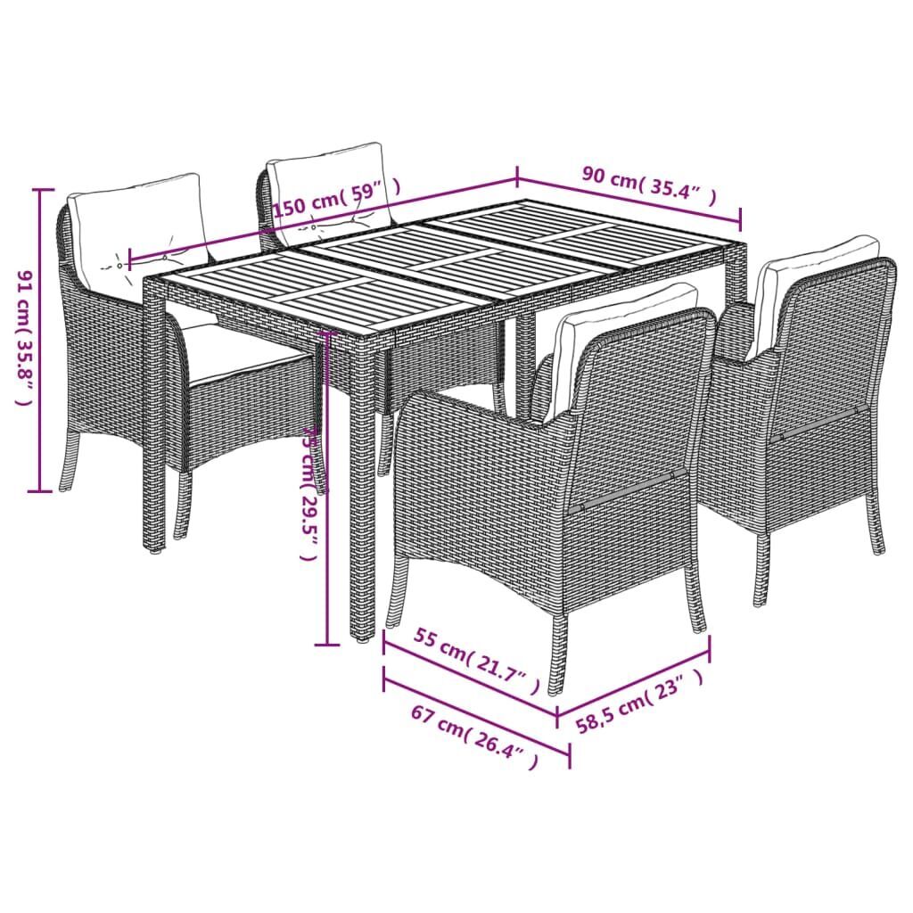 5 Piece Garden Dining Set with Cushions Black Poly Rattan Price
