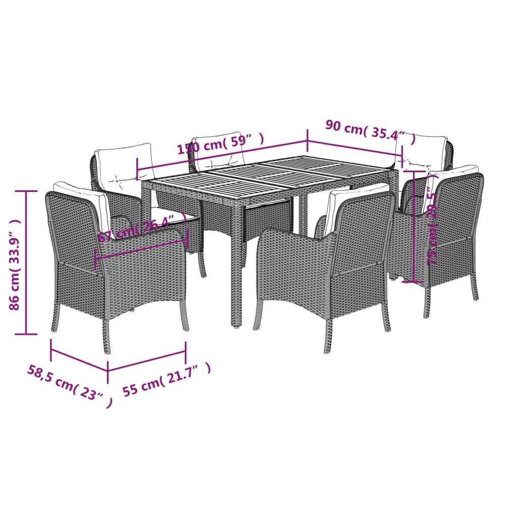 7 Piece Garden Dining Set with Cushions Black Poly Rattan Price