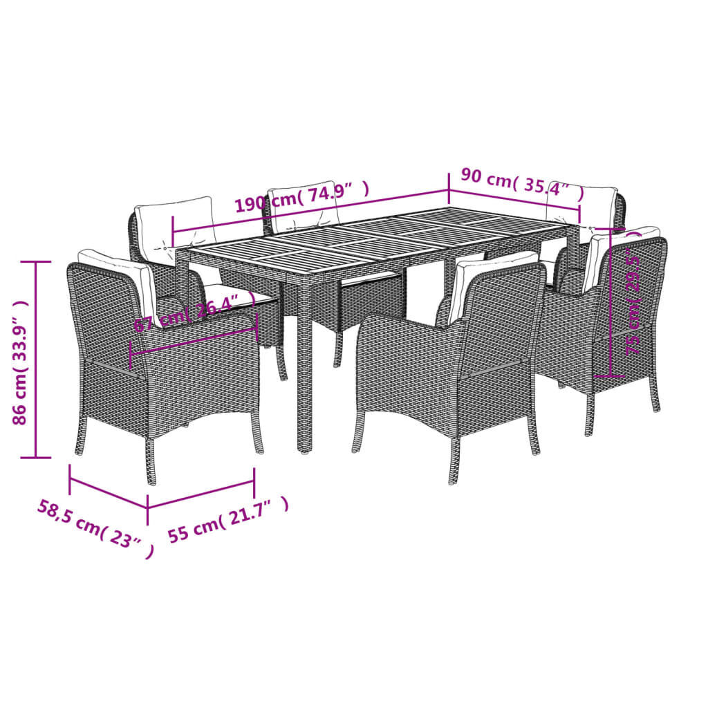 7 Piece Garden Dining Set with Cushions Black Poly Rattan Price