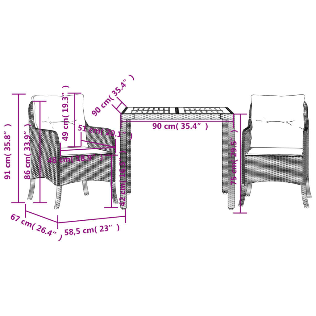 3 Piece Garden Dining Set with Cushions Grey Poly Rattan Price