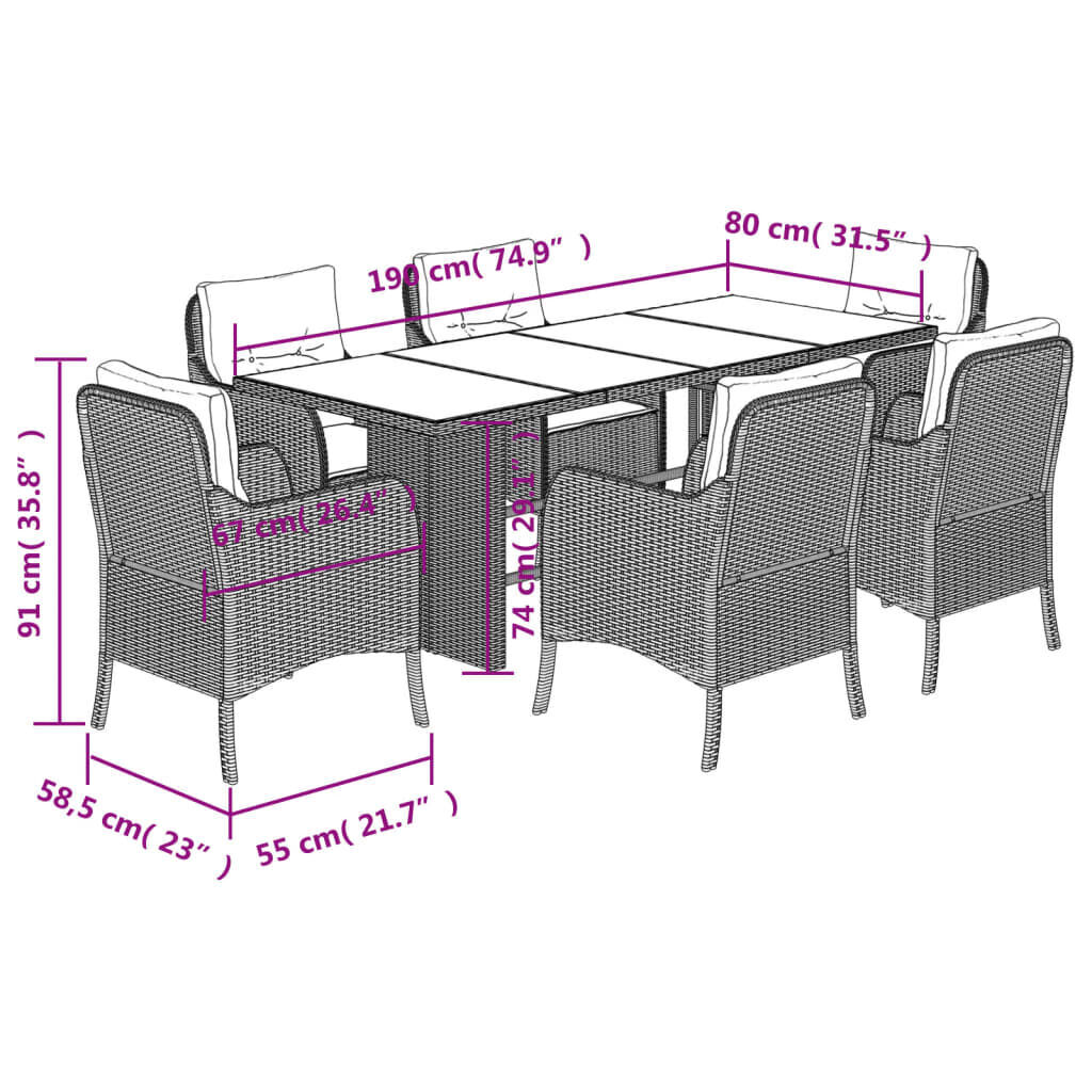 7 Piece Garden Dining Set with Cushions Black Poly Rattan Price